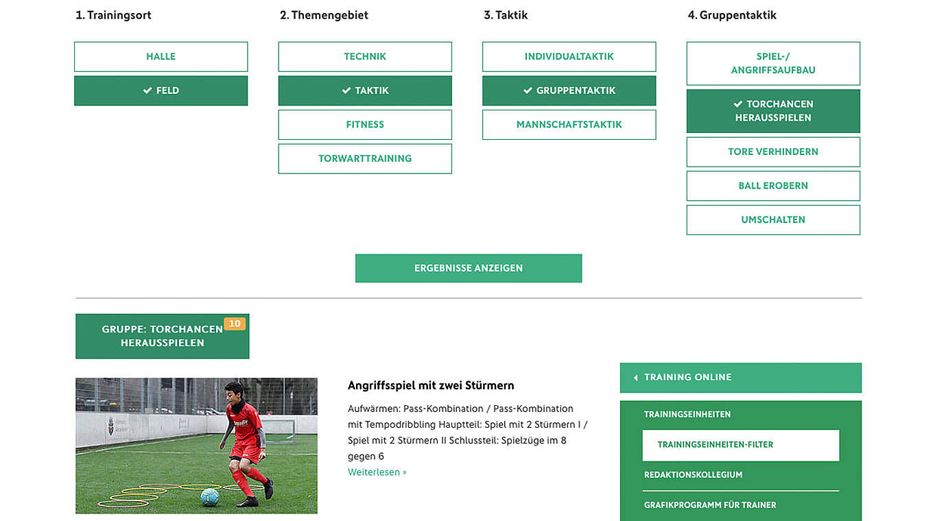 DFB-Training online: Möglichkeit für eine individuelle Trainingsplanung © DFB